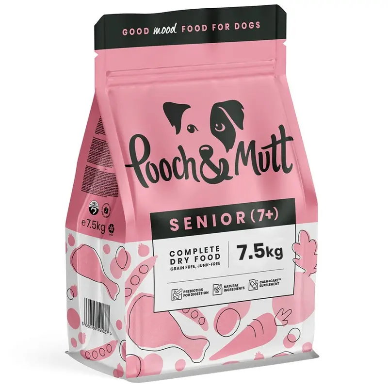 Pooch & Mutt Grain - Complete Senior Dry Dog Food ( Free), Chicken & Superfood Blend, 7.5Kg
