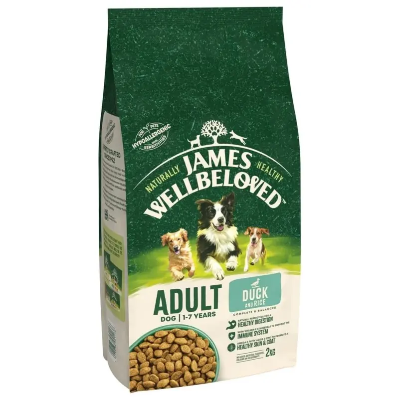 New James Wellbeloved Adult Duck & Rice 2 Kg Bag, Hypoallergenic Dry Dog Food 2Kg