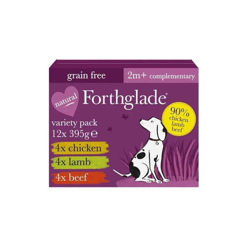 New Forthglade Just Multicase (Chicken, Lamb And Beef) Free X 395G Grain Size 12