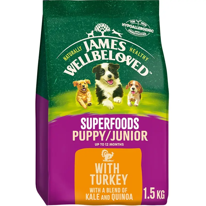 James Wellbeloved Superfoods Dry Puppy & Junior Dog Food Turkey & Kale 1.5Kg