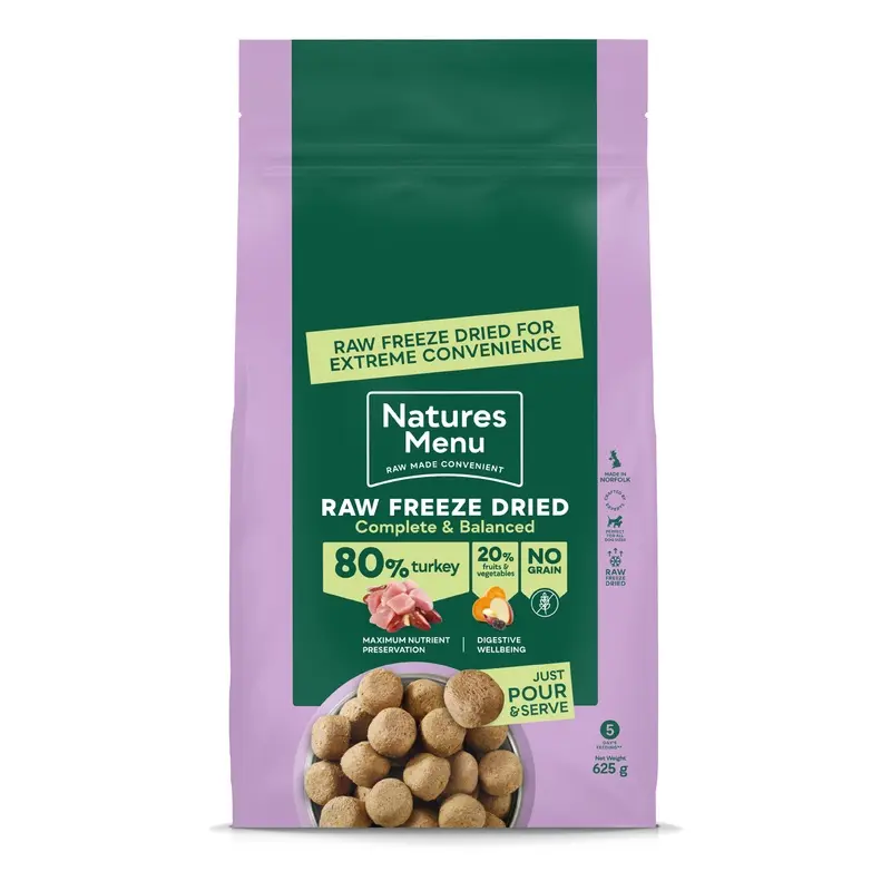 Natures Menu Raw Freeze Dried Complete & Balanced Adult Dog Food Turkey 625G