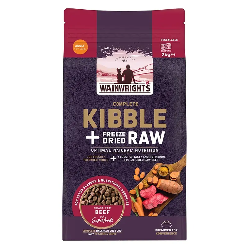 Wainwrights Complete Kibble + Freeze Dried Raw Dry Adult Dog Food Beef 2Kg