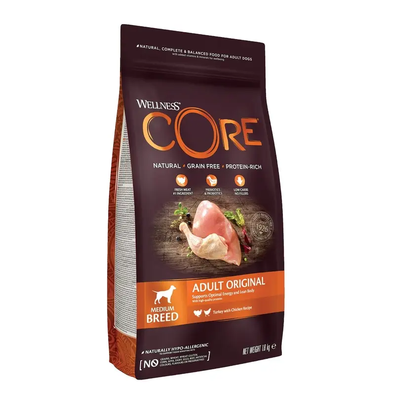 Wellness Core Grain/Salmon Dog Adult Breed Original Turkey With Chicken | : 1.8Kg Medium