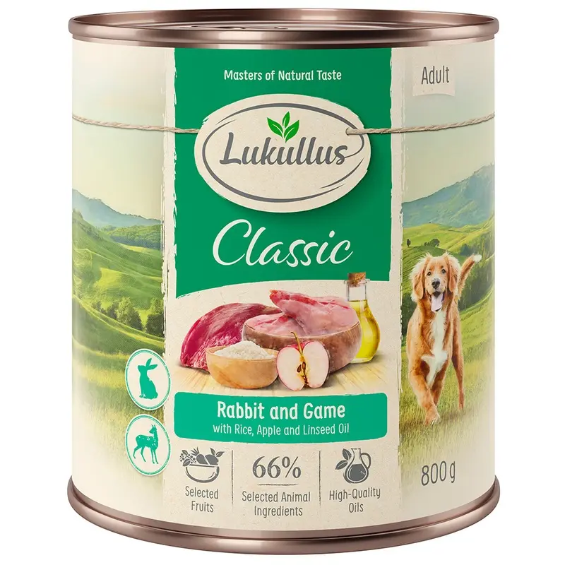 Lukullus 6 X 800G Wet Dog Food - 5 + 1 Free! * - Rabbit & Game (6 X 800G)