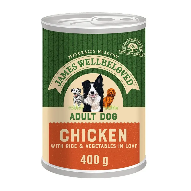 James Wellbeloved Wet Adult Dog Food Chicken & Rice In Loaf Tin 400G