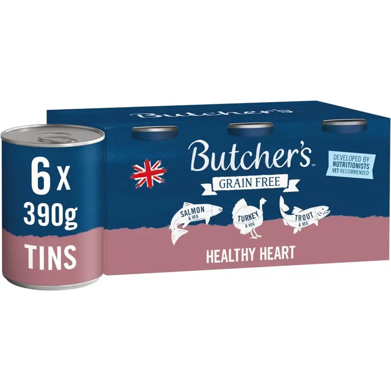 New Butchers Healthy Heart Tins, 9.36 Kg (24 X 390 G) Salmon Wet Dog Food 9.36Kg