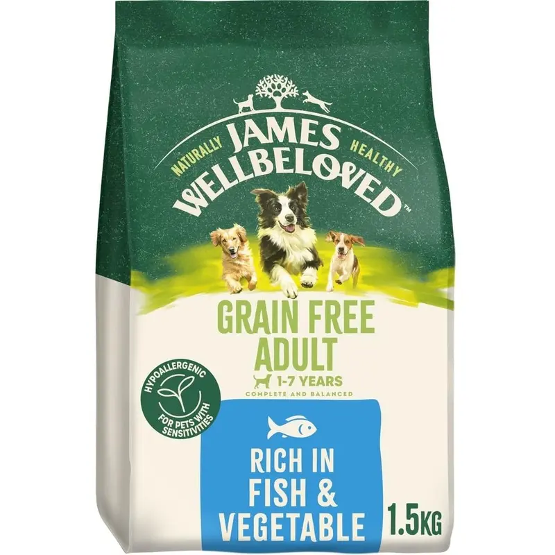 James Wellbeloved Dog Adult Hypoallergenic Dry Food Grain Free Fish and Rice 1.5 kg