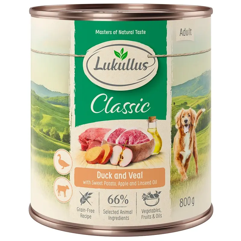 Lukullus 6 X 800G Wet Dog Food - 5 + 1 Free! * - Adult Duck & Veal Grain-Free (6 X 800G)