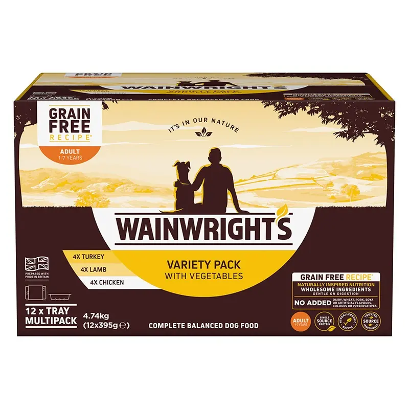 Wainwrights Grain Free Wet Adult Dog Food Variety Pack 12X395G Trays