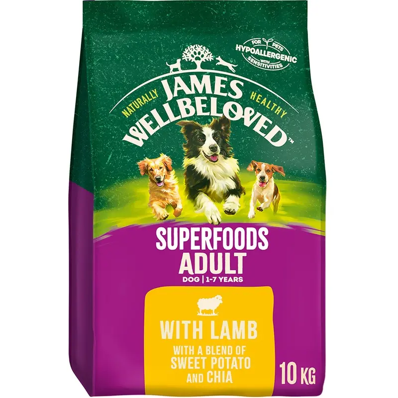 James Wellbeloved Superfoods Dry Adult Dog Food Lamb Sweet Potato & Chia 10Kg