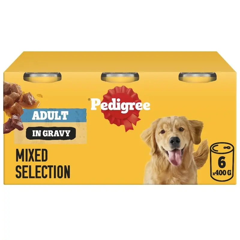 Pedigree Adult Dog Wet Food Can, Mixed Selection Gravy, 6x400g