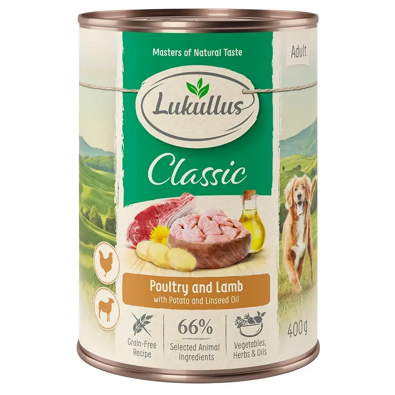 Lukullus 6 X 400G Wet Dog Food - 5 + 1 Free! * - Adult Lamb & Poultry - Grain-Free (6 X 400G)