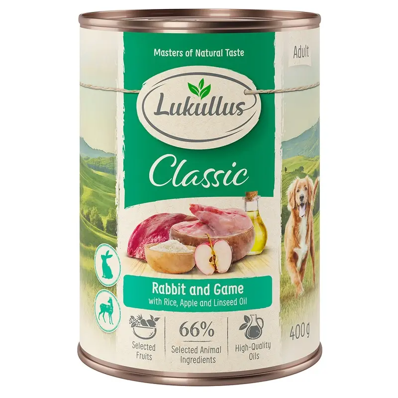 Lukullus 6 X 400G Wet Dog Food - 5 + 1 Free! * - Rabbit & Game (6 X 400G)