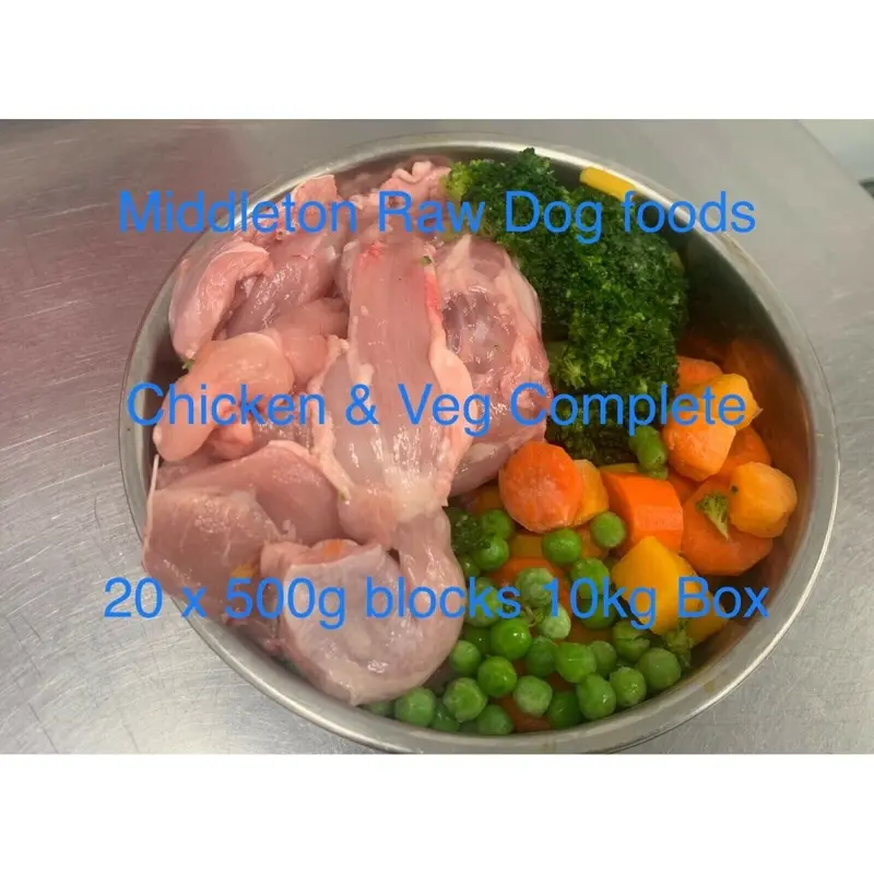 New Dog Food Frozen Chicken & Veg Complete Meal 20X500g Chubs 10Kg Box