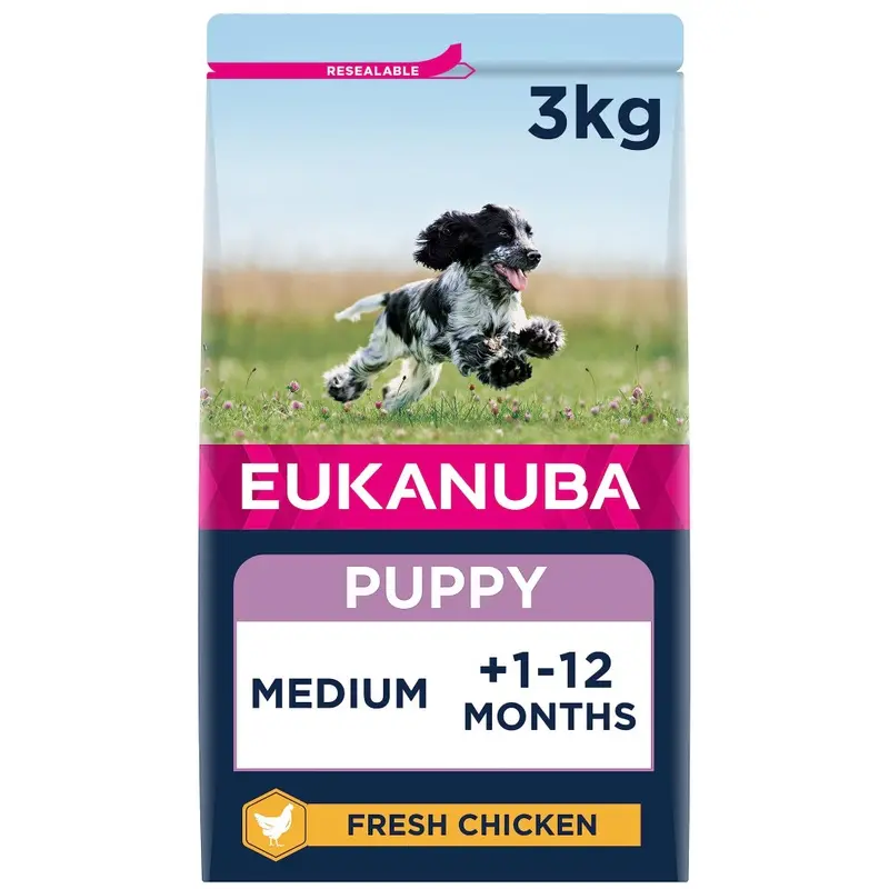 Eukanuba Complete Dry Dog Food For Puppy Breeds With Fresh Chicken 3 Kg Medium