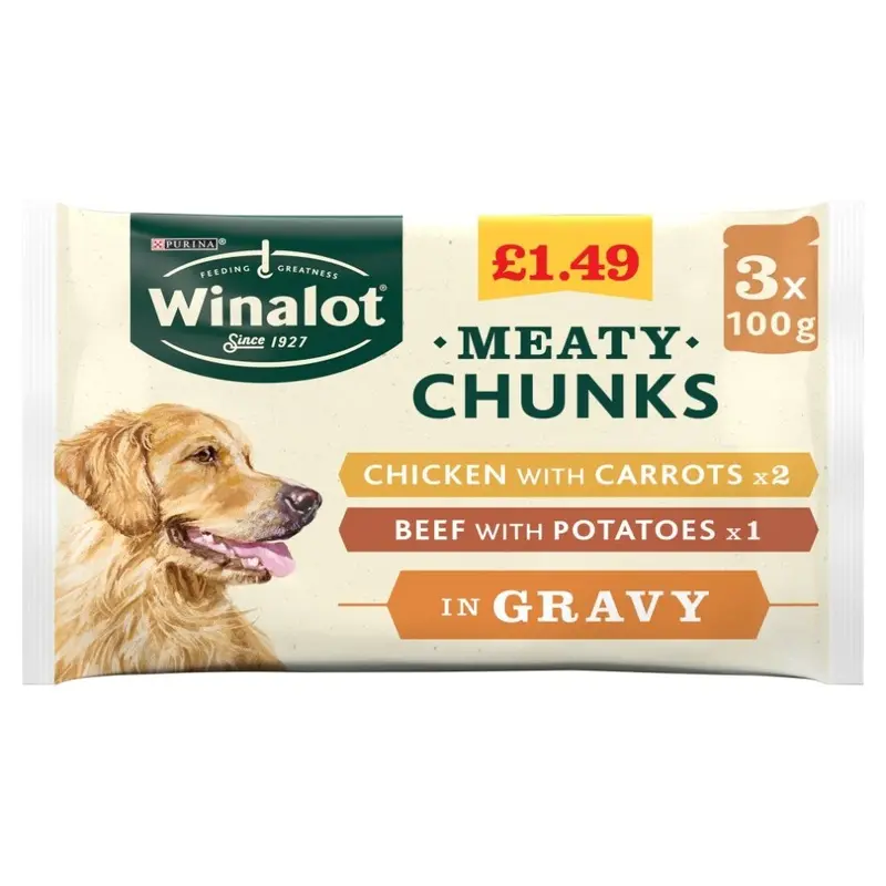 New Purina Winalot Meaty Chunks In Gravy X 100G (300G) (Pack Of 12) Size 3