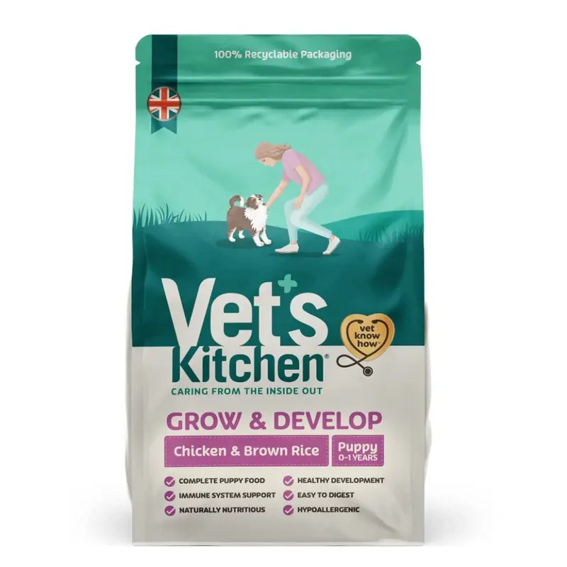 Vets Kitchen Brown Grow & Develop Puppy Food Chicken & Rice 1Kg