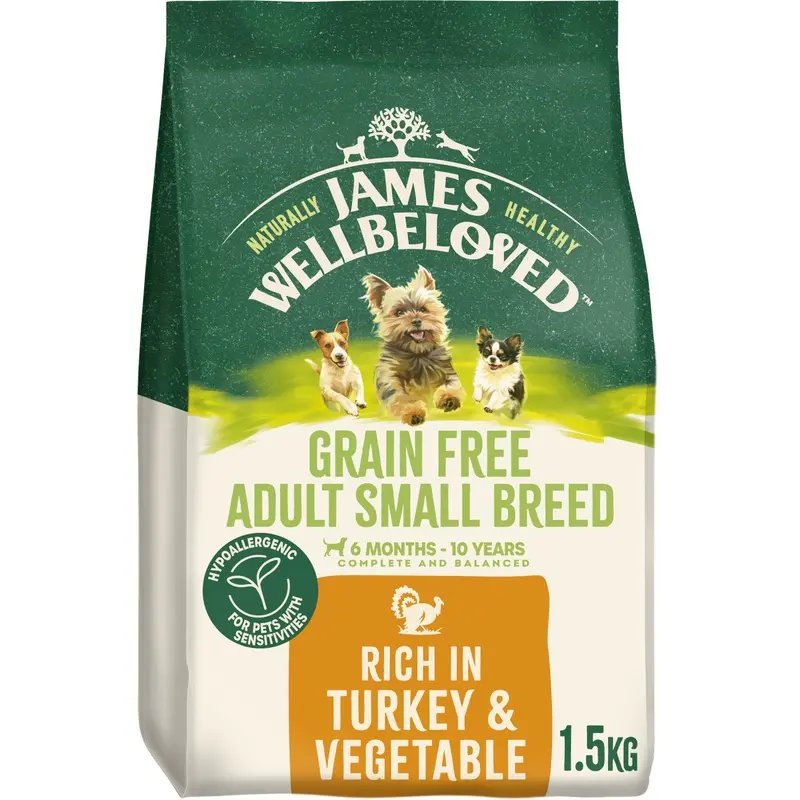James Wellbeloved Grain Free Small Breed Dry Dog Food Turkey & Vegetables 1.5Kg