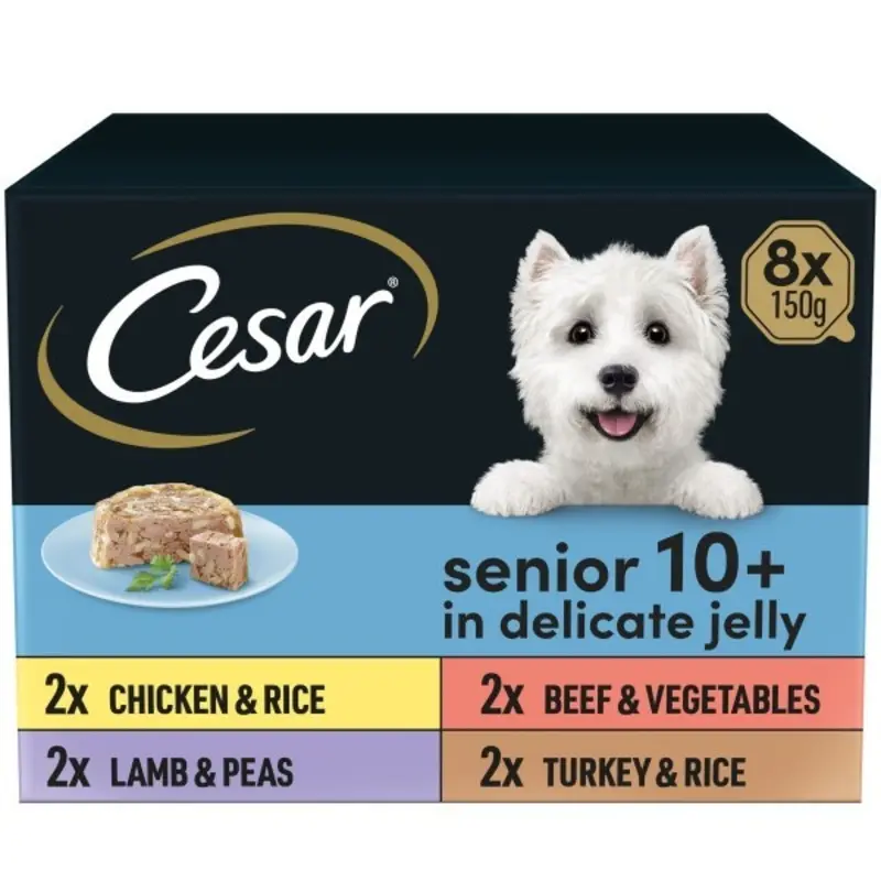 Cesar Senior 10+ Variety Pack In Delicate Jelly Dog Food - 8 X 150G Size 10