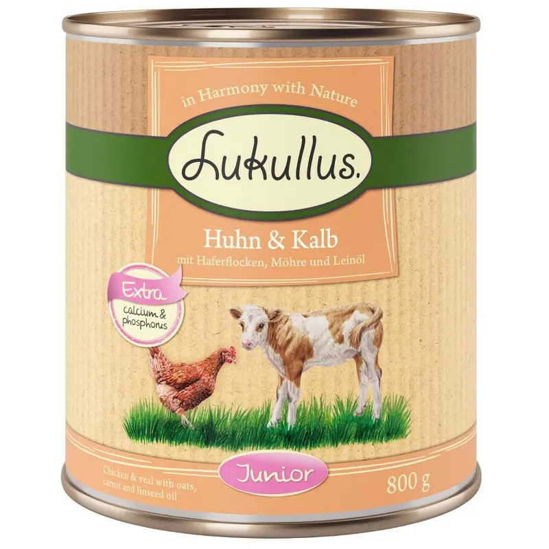 Lukullus 6 X 800G Wet Dog Food - 5 + 1 Free! * - Junior Chicken & Veal (6 X 800G)