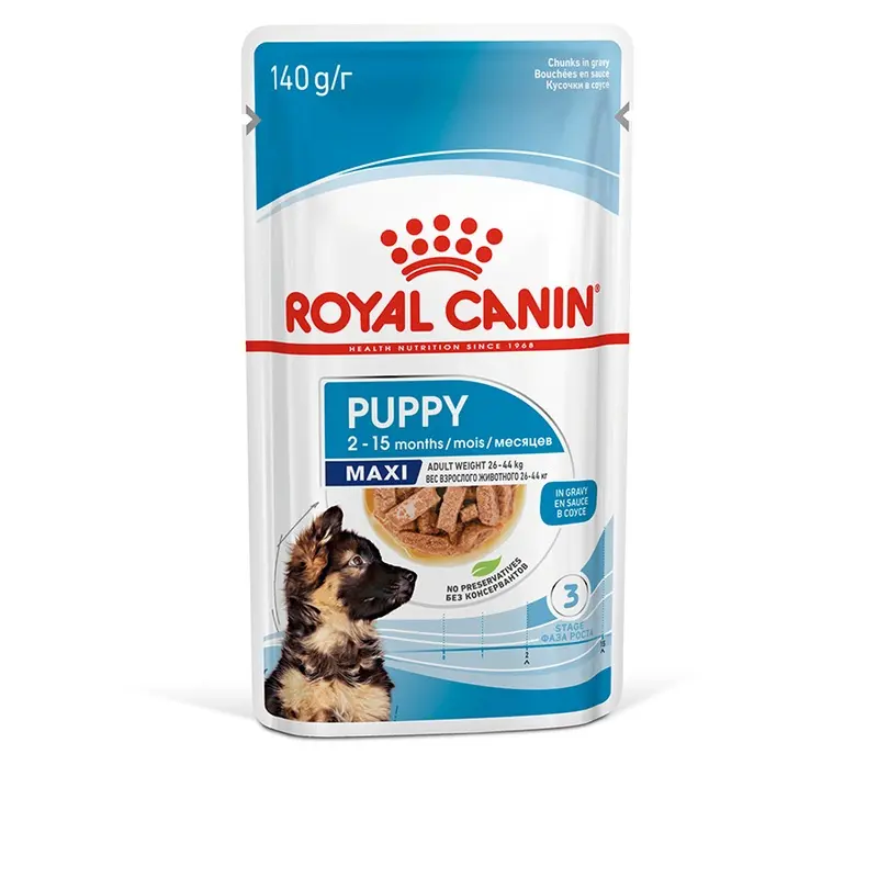 Royal Canin Maxi Wet Puppy Food Chunks In Gravy 10 X 140G Pouch