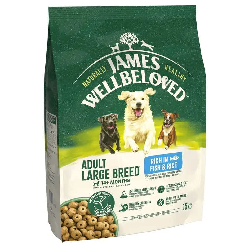 James Wellbeloved Adult Hypoallergenic Large Breed - Fish & Rice - 15Kg