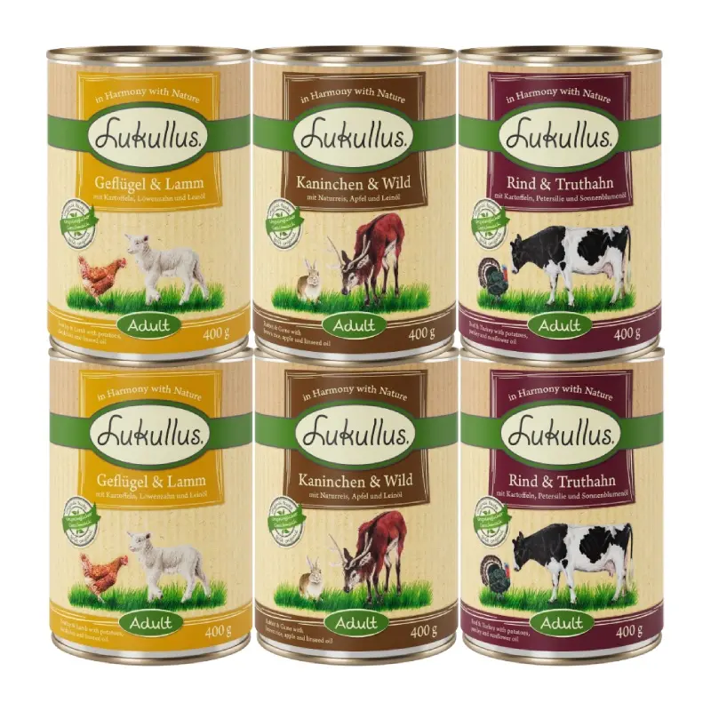 Lukullus 6 X 400G Wet Dog Food - 5 + 1 Free! * - Classic Natural Mixed Trial Pack (6 X 400G)