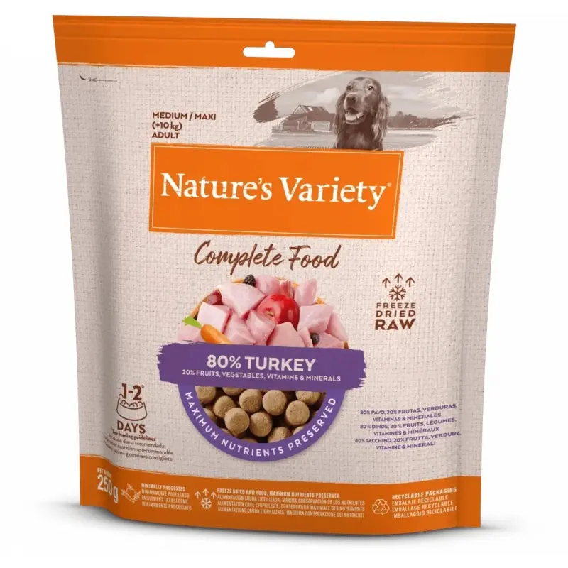 Natures Variety Green Dog Complete Freeze Dried Food Turkey For Adult Dogs 250G