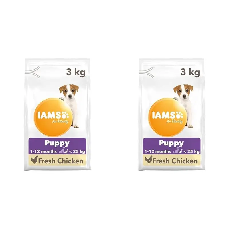 Iams Complete Dry Dog Food For Puppy And Breeds With Chicken 3 Kg (Pack Of 2) Small