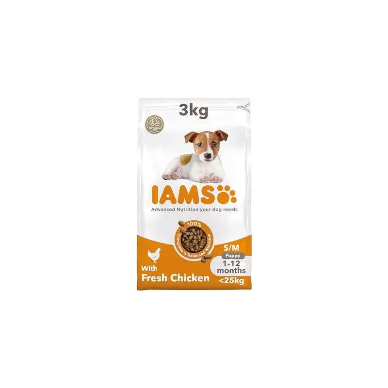 Iams Complete Dry Dog Food For Puppy And Breeds With Chicken 3 Kg Small