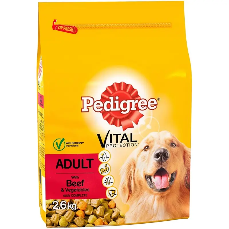 Pedigree Dry Dog Food for Adult Dogs 1+ with Beef and Vegetable, 3 x 2.6 kg