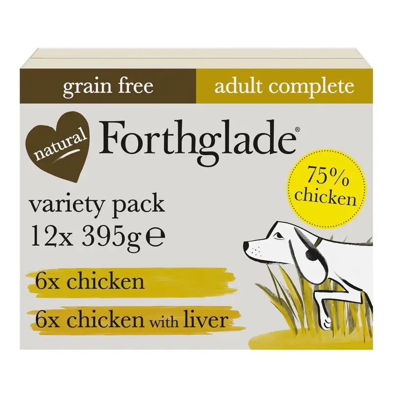 Forthglade Complete Adult Variety Chicken And Liver Dog Food - X 395G Grain Size 12