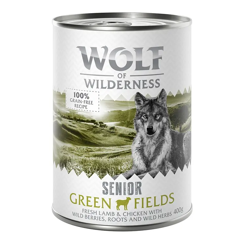 Wolf Of Wilderness Senior Duo-Protein Recipe 6 X 400G - Green Fields - Lamb & Chicken