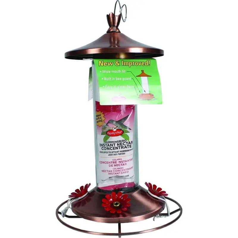 Perky Pet Metal Glass Tube Hummingbird Feeder Red