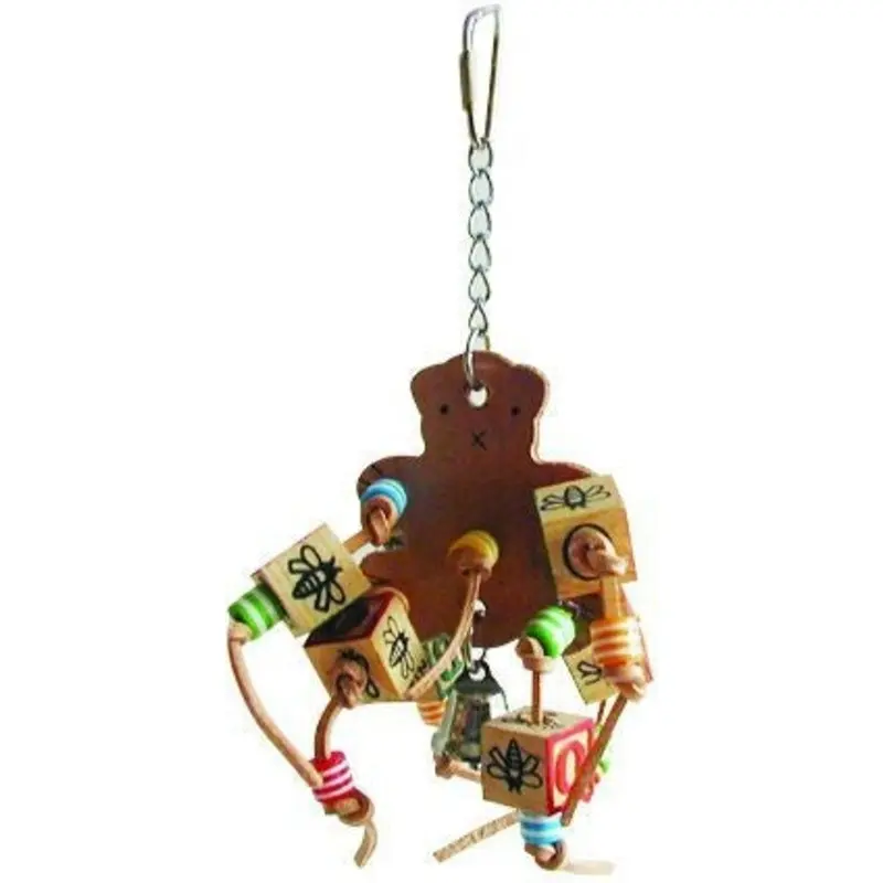 Happy Beaks Leather Bear with Abc Blocks Bird Toy