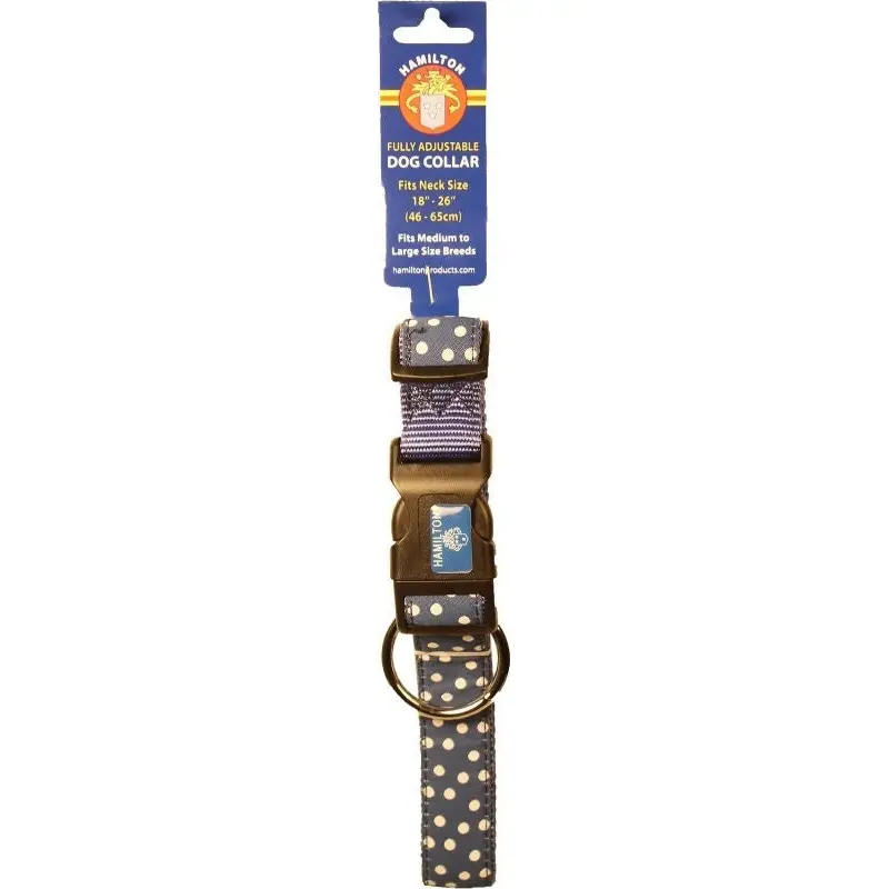 Ribbon Overlay Adj Dog Collar 1x18-26 BluPolkaDots