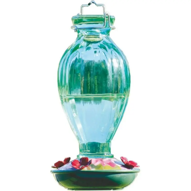 Fluted Glass Hummingbird Feeder 20oz Steel