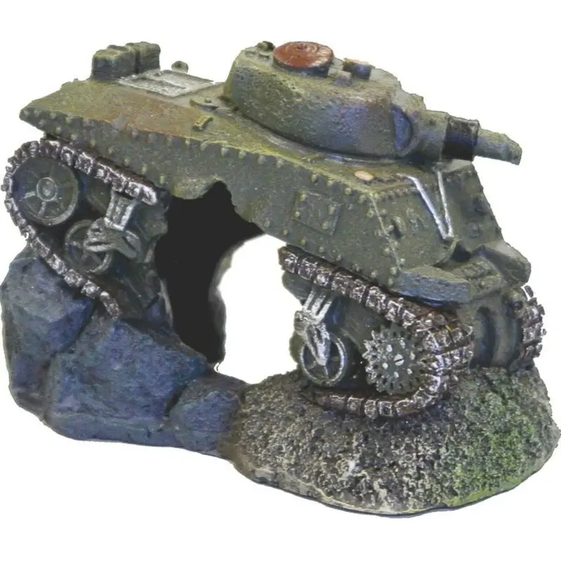 Blue Ribbon Sunken Army Tank with Cave Ornament