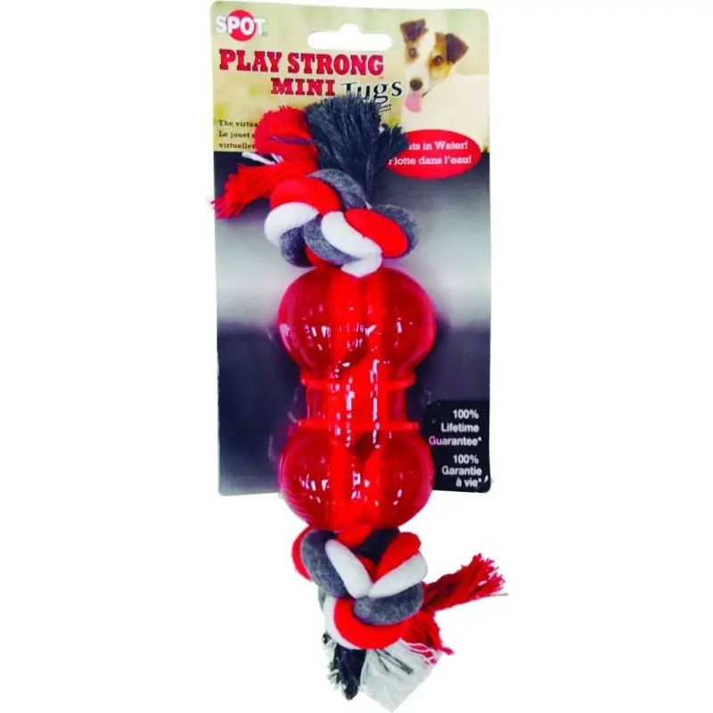 Spot Play Strong Mini Tugs Bone With Rope Sm Red