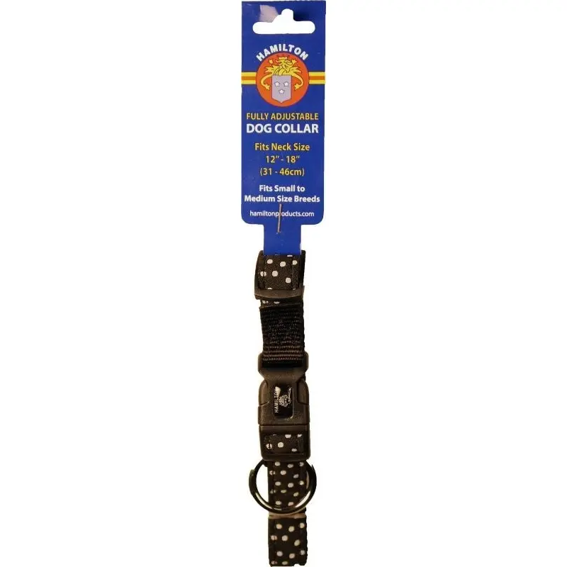 Ribbon Overlay Adj Dog Collar 5/8x12-18 Blk Dots