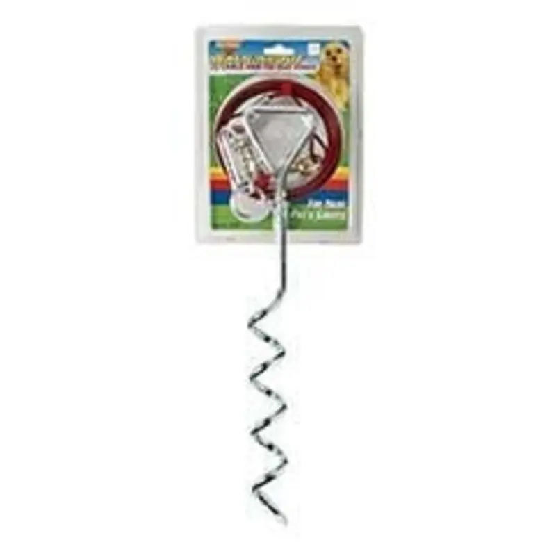 Spiral Tie Out Stake WCable 6.5 x1.5 x23.25 Chrome