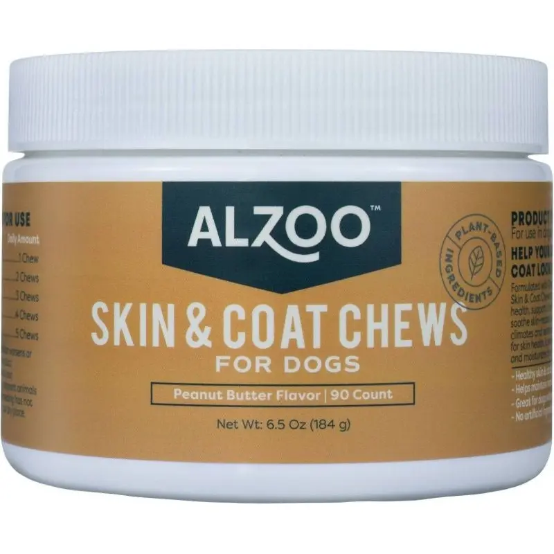 Alzoo Skin Coat Dog Soft Chews Peanut Butter 90ct