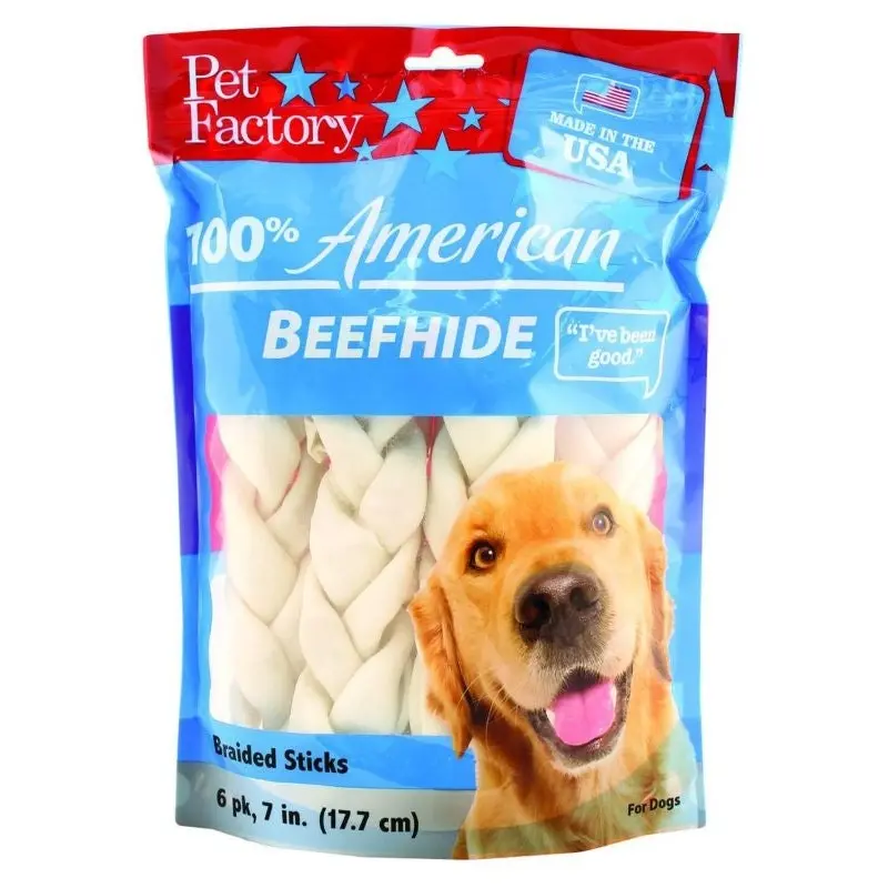 Pet Factory USA Braided Sticks Dog Chew 6Pk