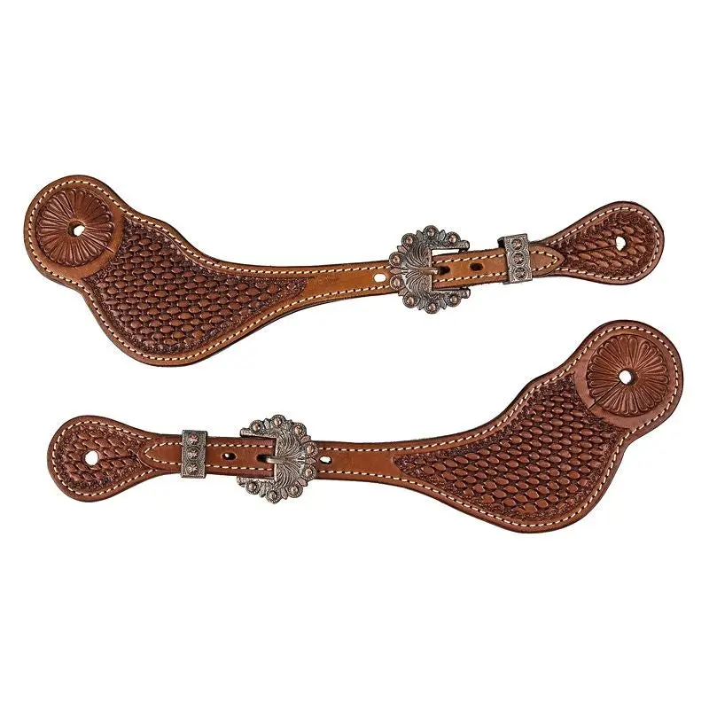 Tabelo Spur Straps with Basket Tooling Chestnut
