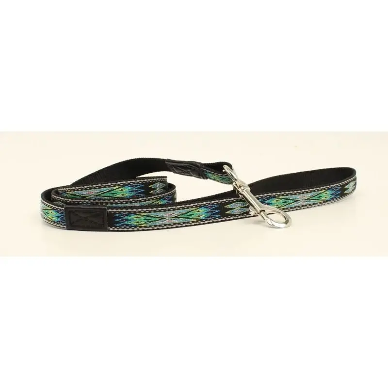 Dbl Barrel Woven Ribbon Dog Leash Black/Teal