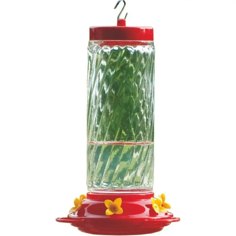 Glass Swirl Hummingbird Feeder 30oz Red/Clear