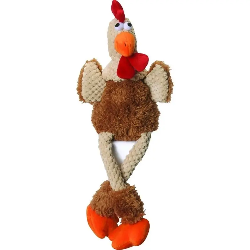 goDog Checkers Skinny Brown Rooster Dog Toy