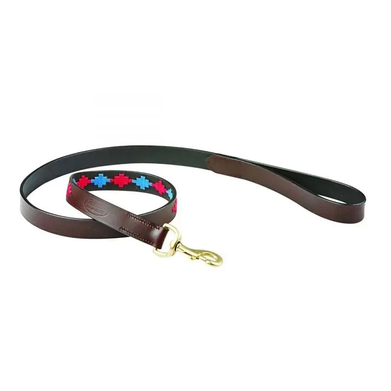 WB Polo Leather Dog Lead M Brown/Pink/Blue
