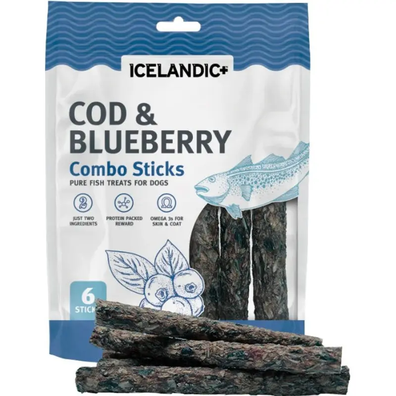 Icelandic Cod & Blueberry Combo Sticks Pure Fish Treats for Dogs