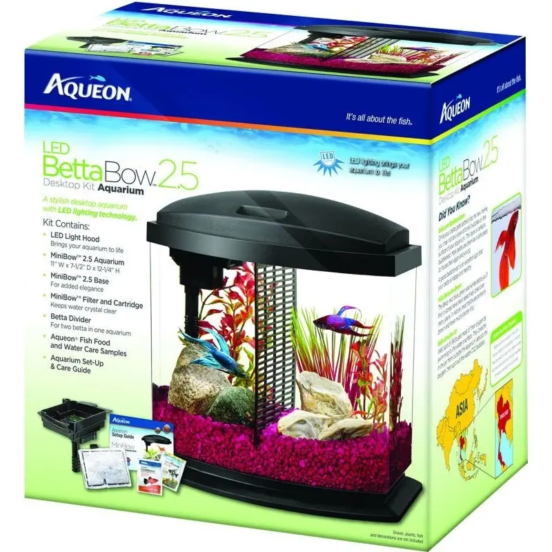 Aqueon Led Betta Bow Desktop Kit Aquarium 2.5 G Bk
